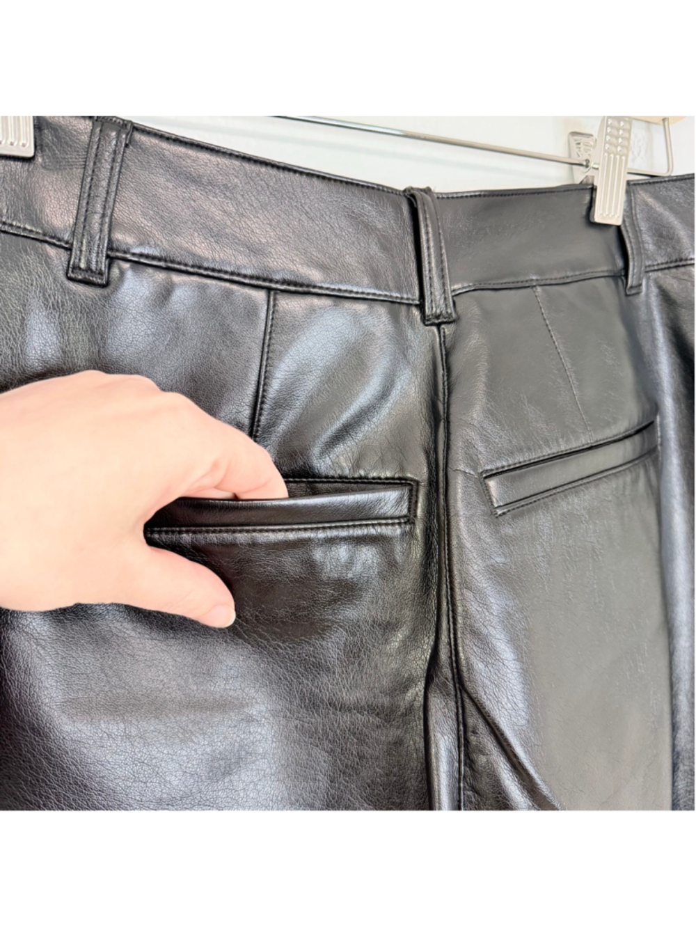 AMERICAN TALL Black Faux Vegan Leather High Rise Pants Women's Size 12 XT - Picture 7 of 13